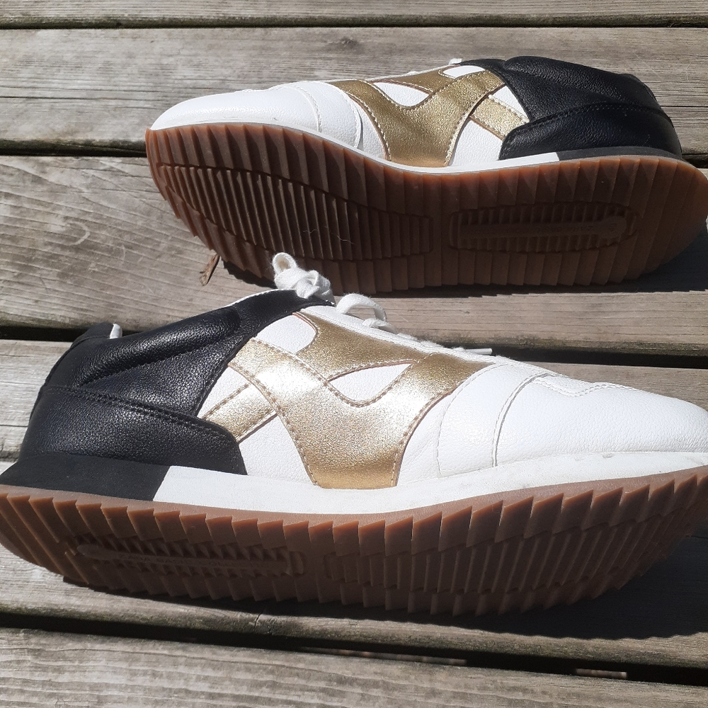 Zara sneakers white gold and black